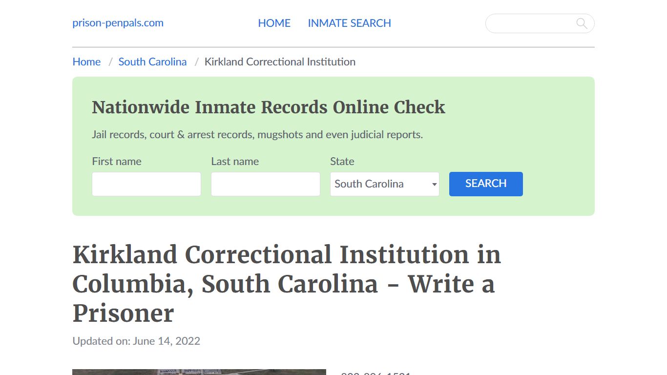 Kirkland Correctional Institution in Columbia, South Carolina - Write a ...